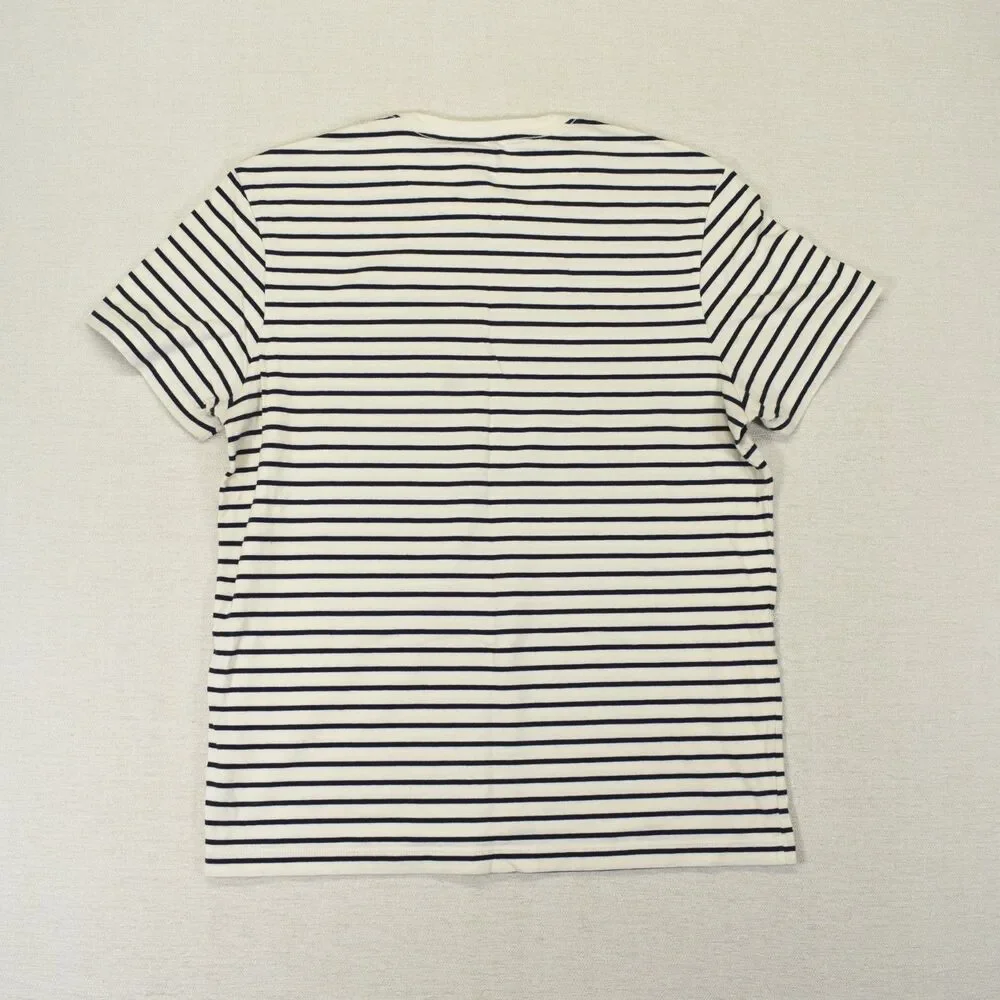 J Crew Womens Large Striped T Shirt White Navy Blue 100 Cotton Crew Neck Breton